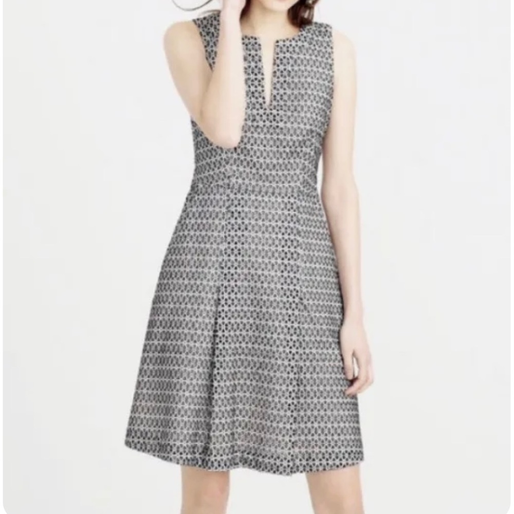 J. Crew Contrast Eyelet Fit & Flare Dress Black White Size 10